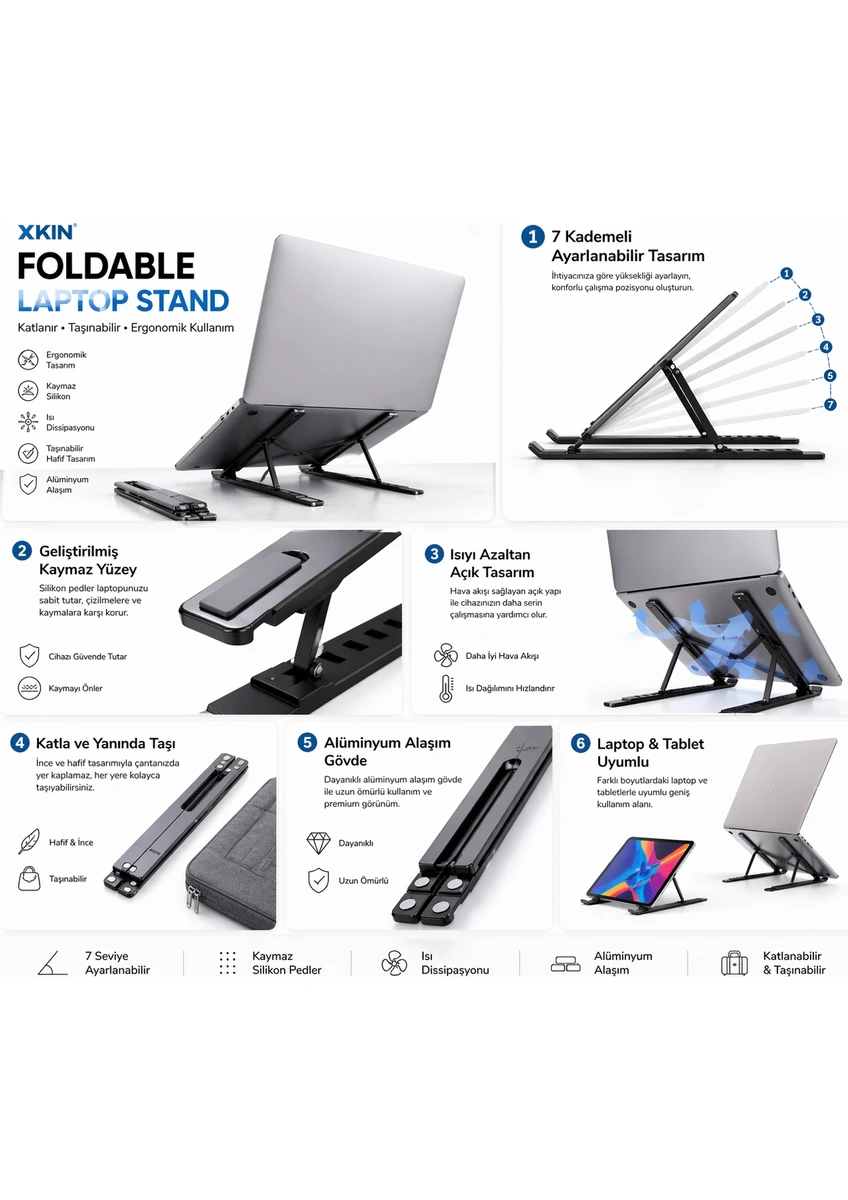 Xkin Laptop Standı Alüminyum Ayarlanabilir Notebook Apple Uyumlu MacBook İpad Tablet Yükseltici Tutucu Universe