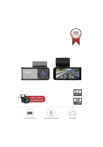 Lenovo R1/5369 Siyah 2k Wifi Araç İçi Dokunmatik Ön Ve Arka Araç Kamerası
