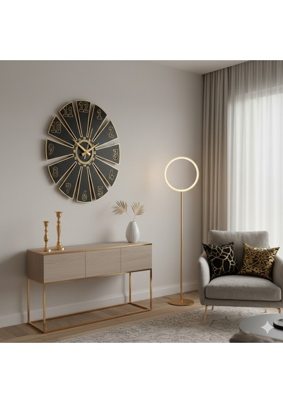 Vertex Model Duvar Saat Dekorasyon 45 Cm Siyah Gold