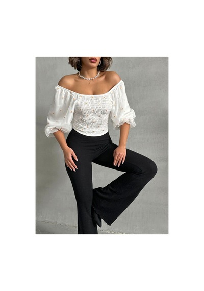 Verymoda Gipeli Papatya Desenli Bluz - F0988 Krem