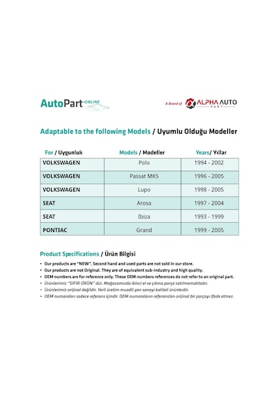 Volkswagen, Audi, Seat İçin Ön Kapı Cam Kriko Klipsi- Sağ-Sol-SET