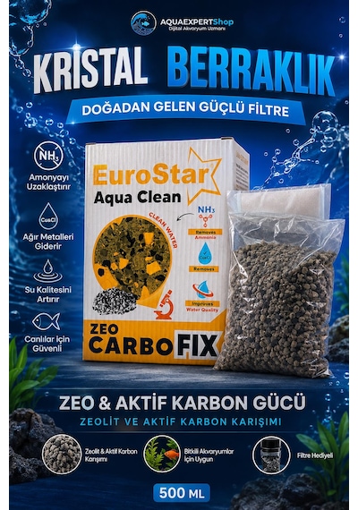 Eurostar Akvartum Filtre Malzemesi - Zeo Karbon 500 Ml - File Hediyeli - Zeolit Ve Karbon Karışımı - Su Berraklaştırıcı