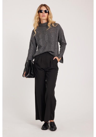 Tudors Kadın Regular Fit Klasik Kesim Yüksel Bel Geniş Paça Siyah Pantolon-39542 siyah