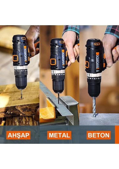 Worx WX370.1 20 Volt - 2.0AH Li-ion Çift Akülü Profesyonel Şarjlı Darbeli Matkap