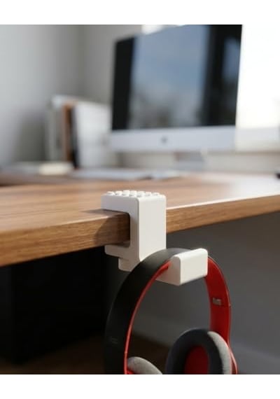 Atalarstudio Kulaklık Standı Masa Kenarı Kıskaç Tutucu, Mini Figür Sergi Yüzeyli, 18-33mm Masa Uyumlu, Vidalı Sıkıştırma Sistemi, Oyun Ve Ofis Masası Aksesuarı, 3d Baskı, Beyaz