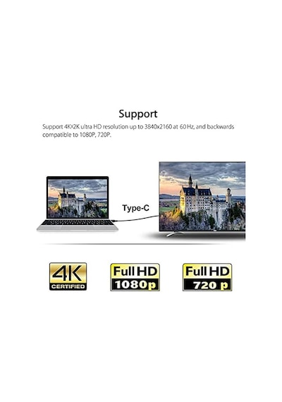 Hc-01 Type-c To 4k Ultra Full Hd Hdmı Usb-c Tak Çalıştır Görüntü Aktarım Kablosu-1.8m Diğer