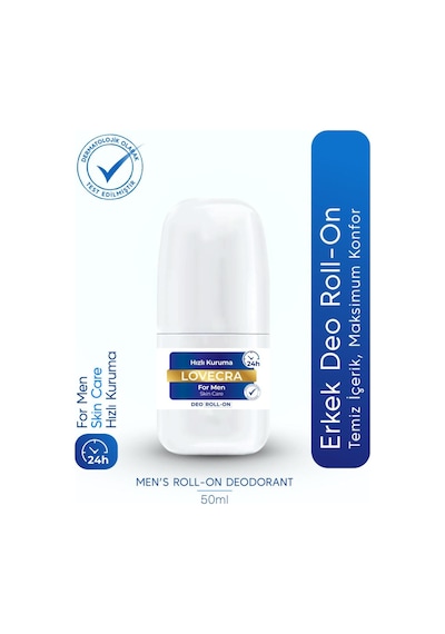 Doğal Erkek Deo Roll On 24 Saat Etkili Terleme Önleyici Ter Kokusuna Karşı Koruma Hassas Cilt 50 Ml