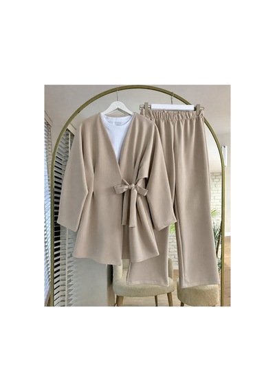 Unika Boutique Liyan Yandan Bağlamalı İkili Takım Bej