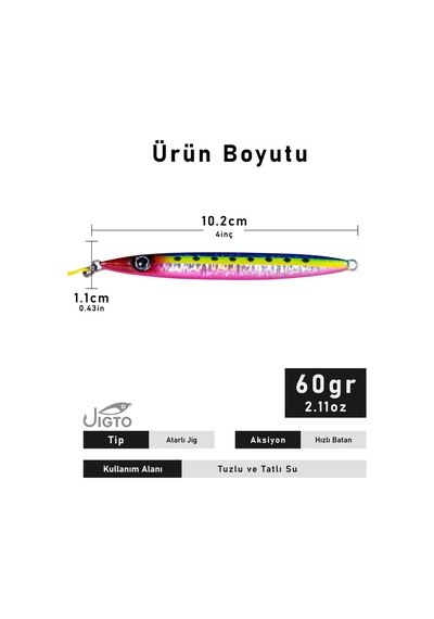 Jig, Zoka, Suni Yem, Glow Uv Metal Jig, 60gr 10cm Razor 60