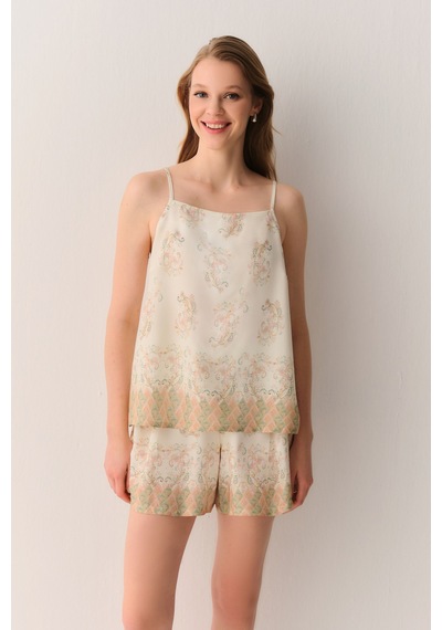 Suwen Rustic Atlet Şort Pijama Takımı Sh265286671185 Bej