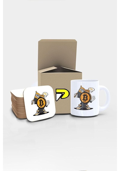 Kriptopara Maskot Tasarımlı Baskılı Kupa Bardak Seti Eğlenceli Özel Hediye Mug Çok Renkli