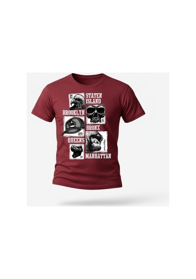 Urbantrendstore Unisex Brooklyn Yazılı Oversize Fit Rahat Geniş Salaş T-shirt Günlük Tişört Bordo