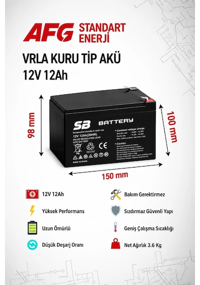 Sb Battery 12v 12ah Bakımsız Kuru Akü
