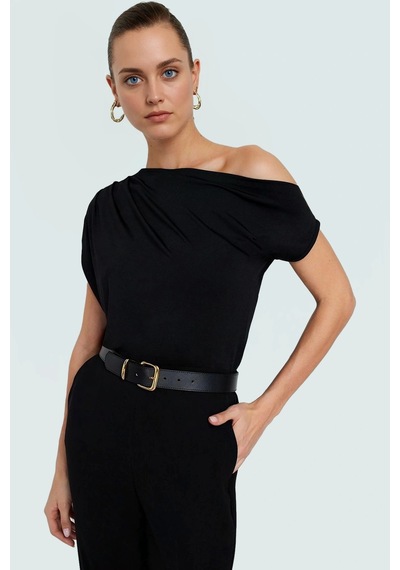 Frm Regular Kalıp Polyester Bluz Yazlık Şıklık Seçkin Malzeme Siyah