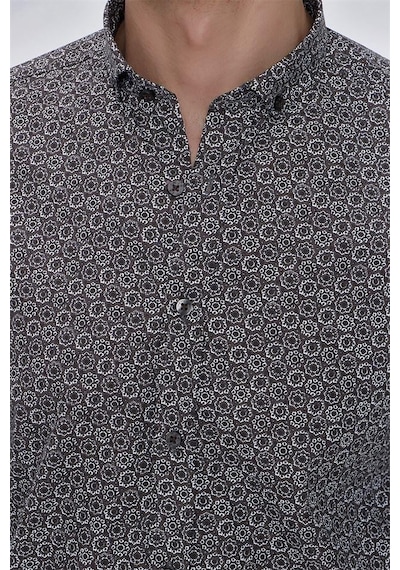 İmza Koyu Kahverengi Uzun Kol Baskılı Bez Ayağı Gömlek Yaka Klasik Slim Fit Dar Kesim Pamuklu Gömlek 1004225223-koyu Kahverengi Koyu Kahverengi