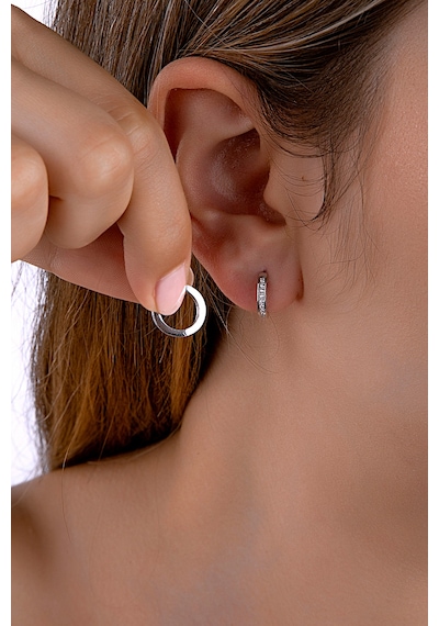 925 Ayar Gümüş Taşlı Tam Tur Halka Küpe 13mm Gümüş