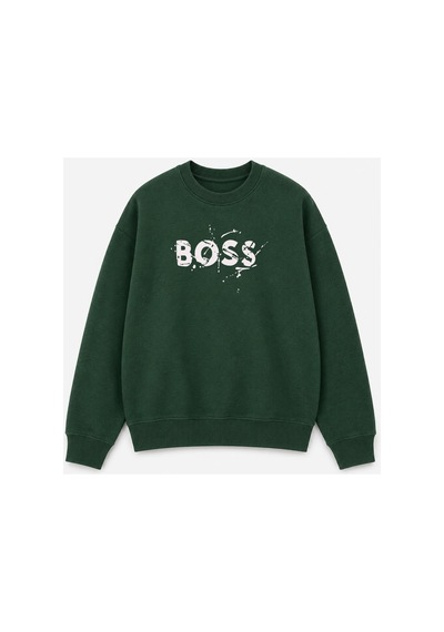 Herkesemoda Baskı Detaylı Şardonlu 2 İplik Bisiklet Yaka Sweatshirt Yeşil