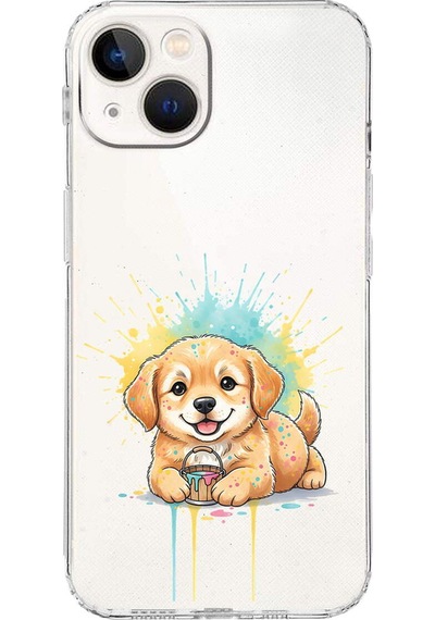 Apple Uyumlu iPhone 13 İle  Splash Köpek Tasarımlı Kamera Korumalı Şeffaf Silikon Kılıf 051g