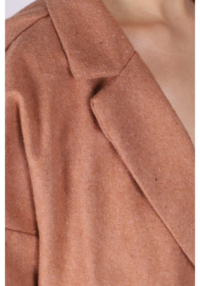 Armonika Kadın Camel Erkek Yaka Yanları Yırtmaçlı Oversize Ceket Arm-26k001009