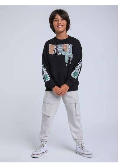 Jack Lions Erkek Çocuk Fresh Dokulu İnce Şardonlu 3 İplik Sweatshirt-14257 Siyah