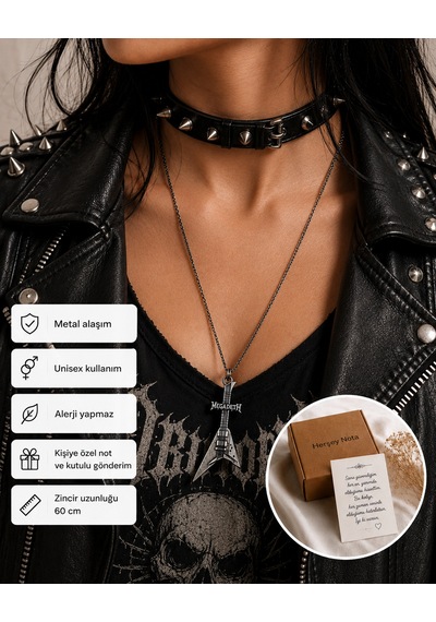 Megadeth Temalı Gitar Kolye Unisex Metal Müzik Zincirli Aksesuar Çok renkli