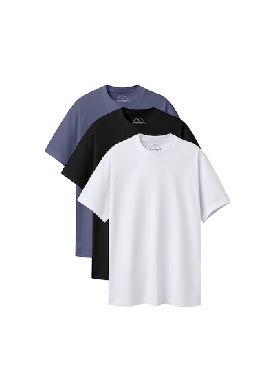 Velvoria Unisex Oversize Basic 3'lü Siyah Beyaz Antrasit Renk T-shirt Çok Renkli4