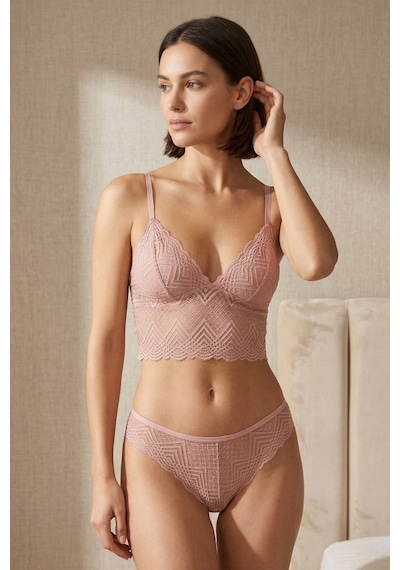 Dantel Detaylı Esnek Bralet & Slip Takımı Pembe