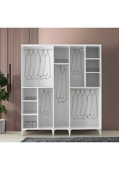 GuneyStore Paris 5 Kapaklı Komple MDF Beyaz Gardırop