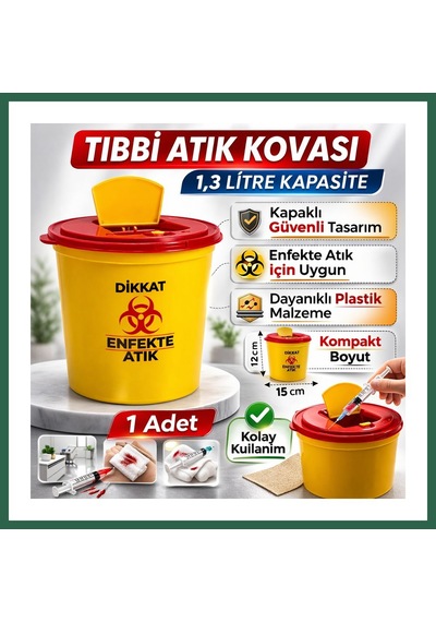 Bezos Atık Kovası 1,3 Litre 1 Adet Kapaklı Atık Kutusu Enfekte Atık Kovası Bzs01