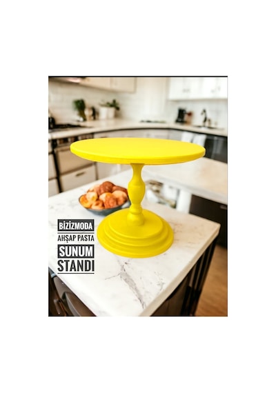 Pasta Standı Ahşap Ayaklı Sunum Servis Standı Sunum Pasta Kek Standı Düzenleyici Sarı