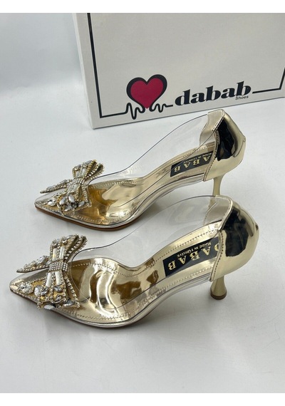 Dabab Shoes Marry Kadın Altın Şeffaf Rugan Taş Fiyonk Detaylı Stiletto Ayakkabı