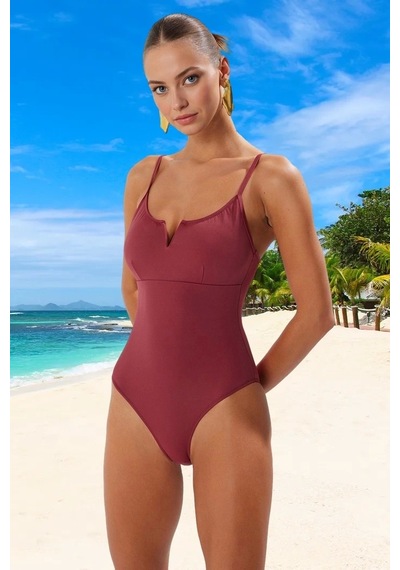Ersefa Kadın Moda Atma Kap Askılı Brazilian Yaka Kırmızı Regular Mayo Bordo