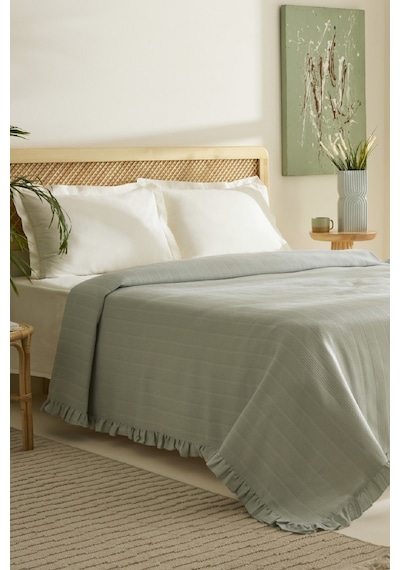 Karaca Home Maye %100 Pamuk Fırfırlı Çift Kişilik Tek Pike Mint Mint
