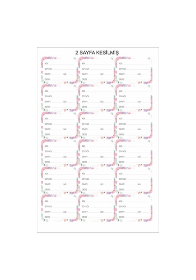 Kitap Defter Sticker 36 Adet Hazır Kesilmiş Okul Etiketi İsme Öze Pembe