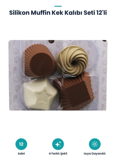 Muffin Kek Kalıbı Seti - 12'li - Karışık Şekilli Silikon Çok Renkli
