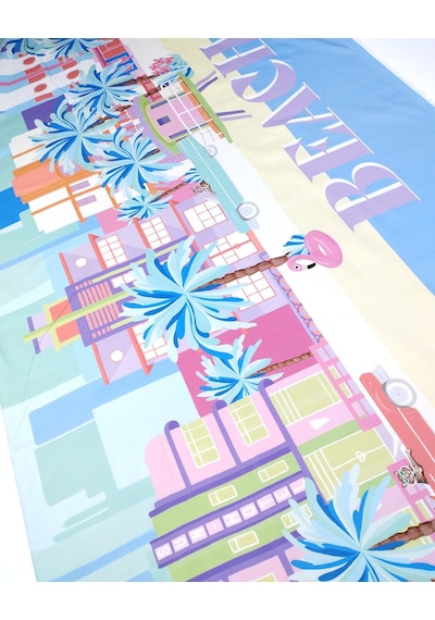 Mavi Üzeri Pembe Yeşil Sarı Renklerde Pamuk Saten Saten Dokuma Kumaş Elbiselik & Eteklik 140x200cm-12325 Mavi,pembe,yeşil,sarı