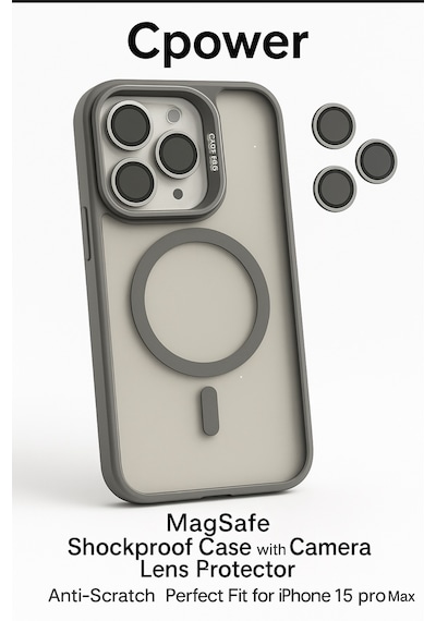 Apple Uyumlu iPhone 15 Pro Max Kılıfı, Kaliteli Kamera Lens Koruyucu Dahil, Magsafe Darbe Dayanaklı, 3 Renk Gri Apple Uyumlu iPhone 15 Pro Max Kılıfı, Kaliteli Kamera Lens Koruyucu Dahil, Magsafe Darbe Dayanaklı, 3 Renk Gri