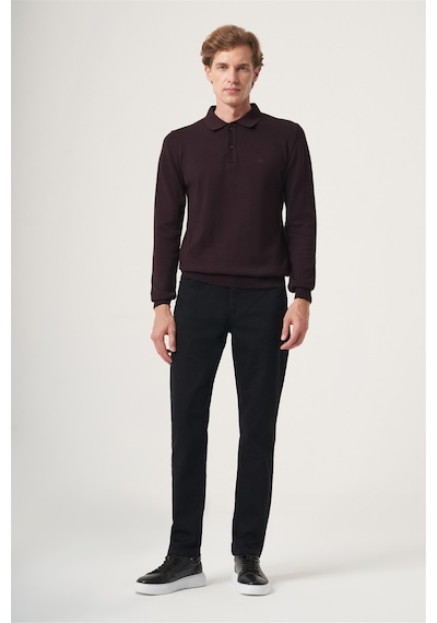 İmza Mor Polo Yaka Uzun Kol Örme Comfort Fit Pamuklu Kazak 1012265150 Açık Mor