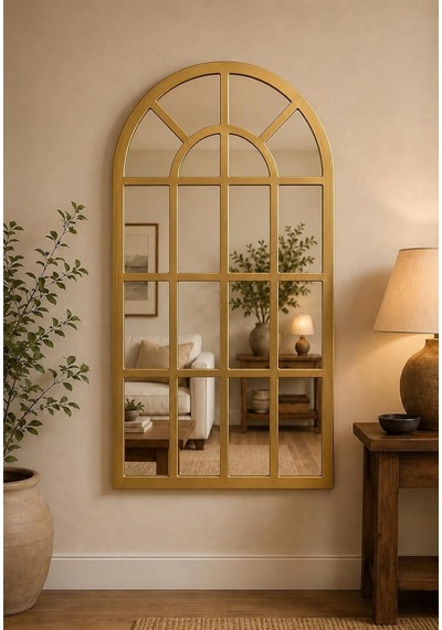 Pencere Model Dekoratif Duvar Aynası 123 X 70 Cm Gold Kemer Formlu Çerçeve Çok Renkli