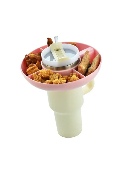 Quencher Pipetli 1.18 Lt Termos 4 Bölmeli Pembe Plastik Atıştırmalık Çerez Tabağı Termos