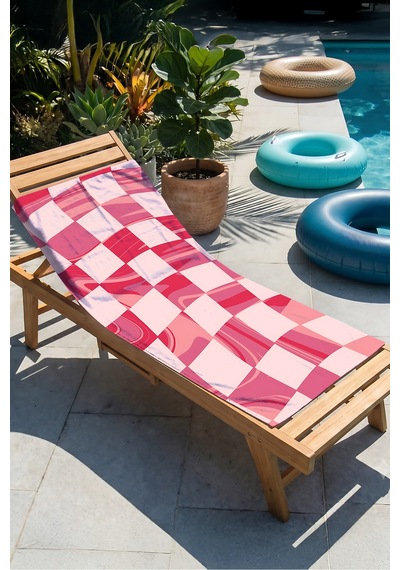Pembe Damalı Mermer Desenli Plaj Havlusu - Modern Soyut Resort Stil Hızlı Kuruyan Mikrofiber Havlu Puslu İncir