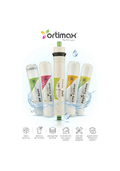 Ortimax 5'li Su Arıtma Filtre Seti, Pp Sediment, Gac, Cto Karbon, Membran Ve Post Karbon Diğer