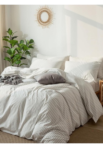 Caqqa Çizgili White Striped Çocuk Ve Genç Tek Kişilik Pamuk Lastikli Nevresim Takımı