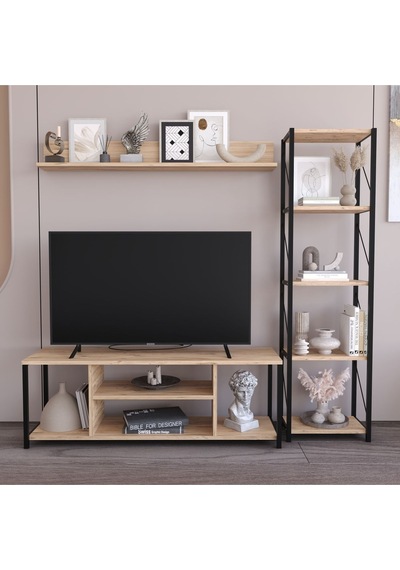 Jattebo 160 Cm Tv Ünitesi Seti Yaşam Ünitesi Seti Metal Meşe