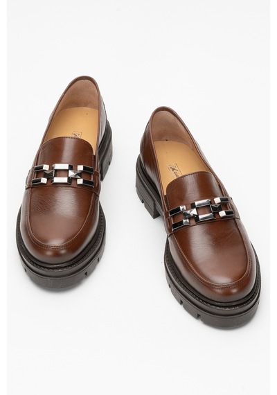 Dericlub Kadın Loafer Kalın Taban Tokalı Makosen Ayakkabı Br 44282 Taba
