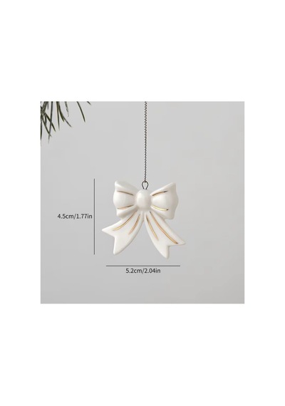 Porselen Fiyonk Yılbaşı Ağaç Süsü Altın Detaylı Dekoratif Seramik Süs 4.5 X 5.2 Cm Diğer
