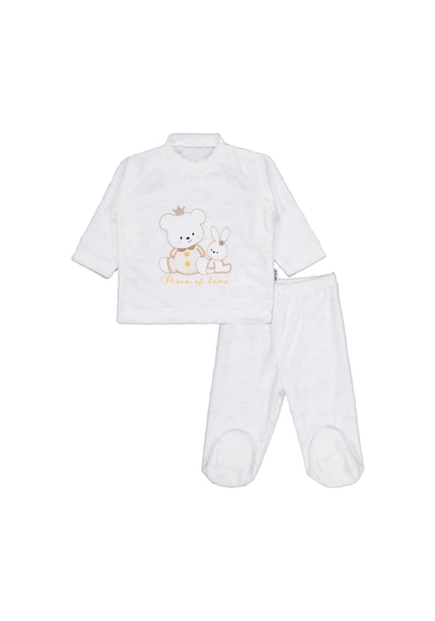 Albimini Kız Ayı Tavşan Nakış Patikli 2li Pijama Takım 1-6 Ay - Ekru