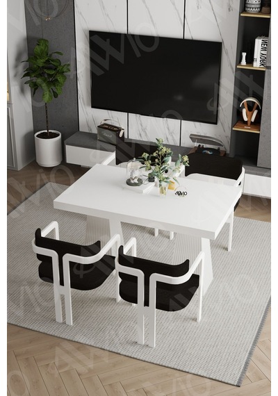 Avvio Leon Lake Mdf Ayak Tokyo Demonte Sandalye 80x120 Yemek Masası Mutfak Masası 4 Kişilik Beyaz