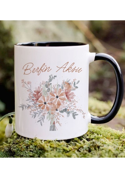 Bk Gift Kişiye Özel İsimli Çiçek Tasarımlı Siyah Kupa Bardak- 19, Arkadaşa Hediye, Sevgiliye Hediye, Doğum Günü Hediyesi Kobitmeyencom34689 Bk Gift