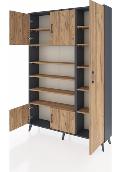 Arges Dolap 11 Raflı 5 Kapaklı 132x30x195 Antrasit-çam/çam Antrasit